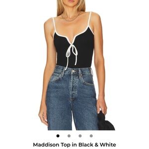 Maddison Black & White Tie-Front Cami Top